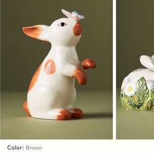 Anthropologie NIB "SOLD OUT" Brown & White Stoneware Bunny With Butterfly